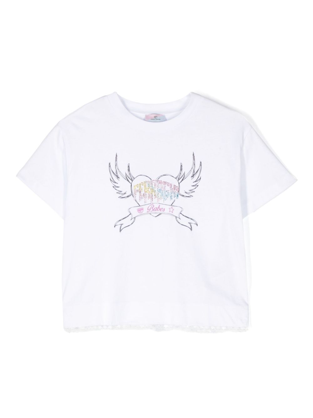 Rhinestone-logo cotton T-shirt - White