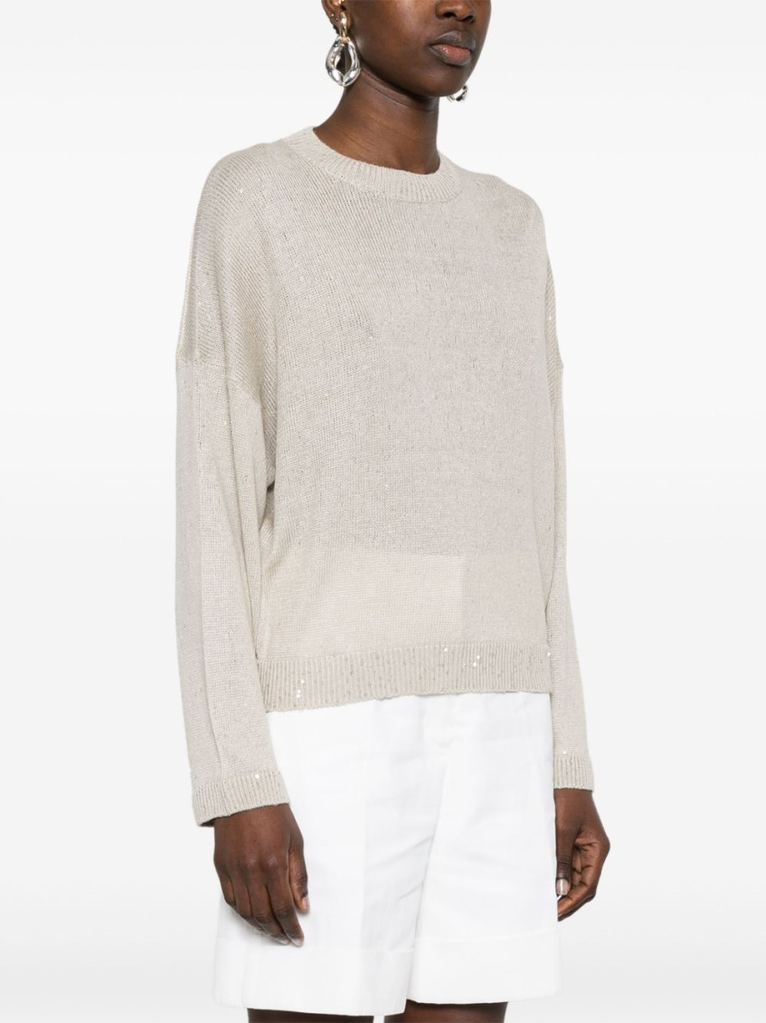 Grey Linen And Silk Crewneck Sweater