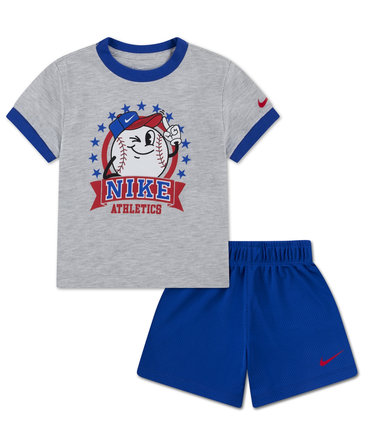 Toddler Boys' 2T-4T Dri-fit Baseball Character Short-Sleeve T-Shirt and Shorts, 2-Piece Set - Game Royal/Heather Gray