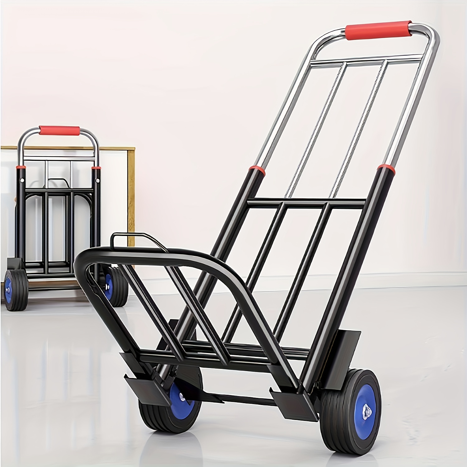 TEMU Heavy-duty Foldable Stair Climbing Hand Truck - 330 Lbs Capacity Utility Cart With Large -terrain Wheels, -step Folding Dolly Suitable For
