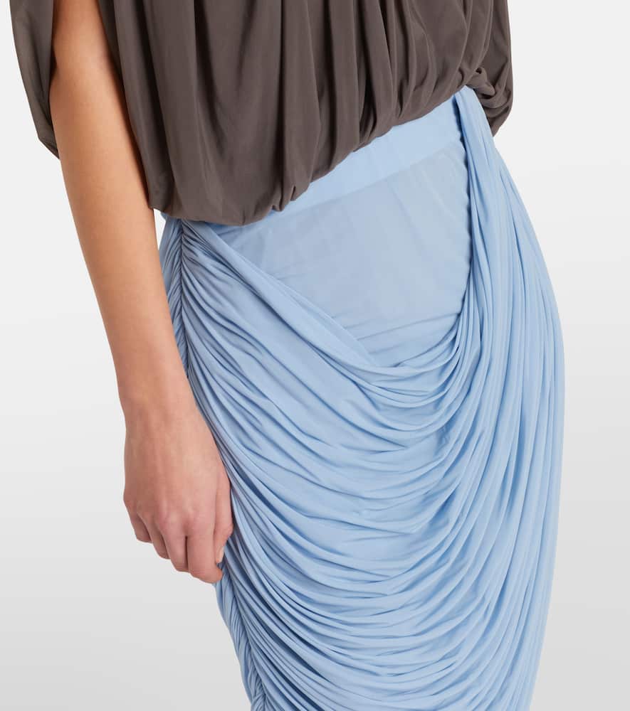 Draped ruched jersey midi skirt