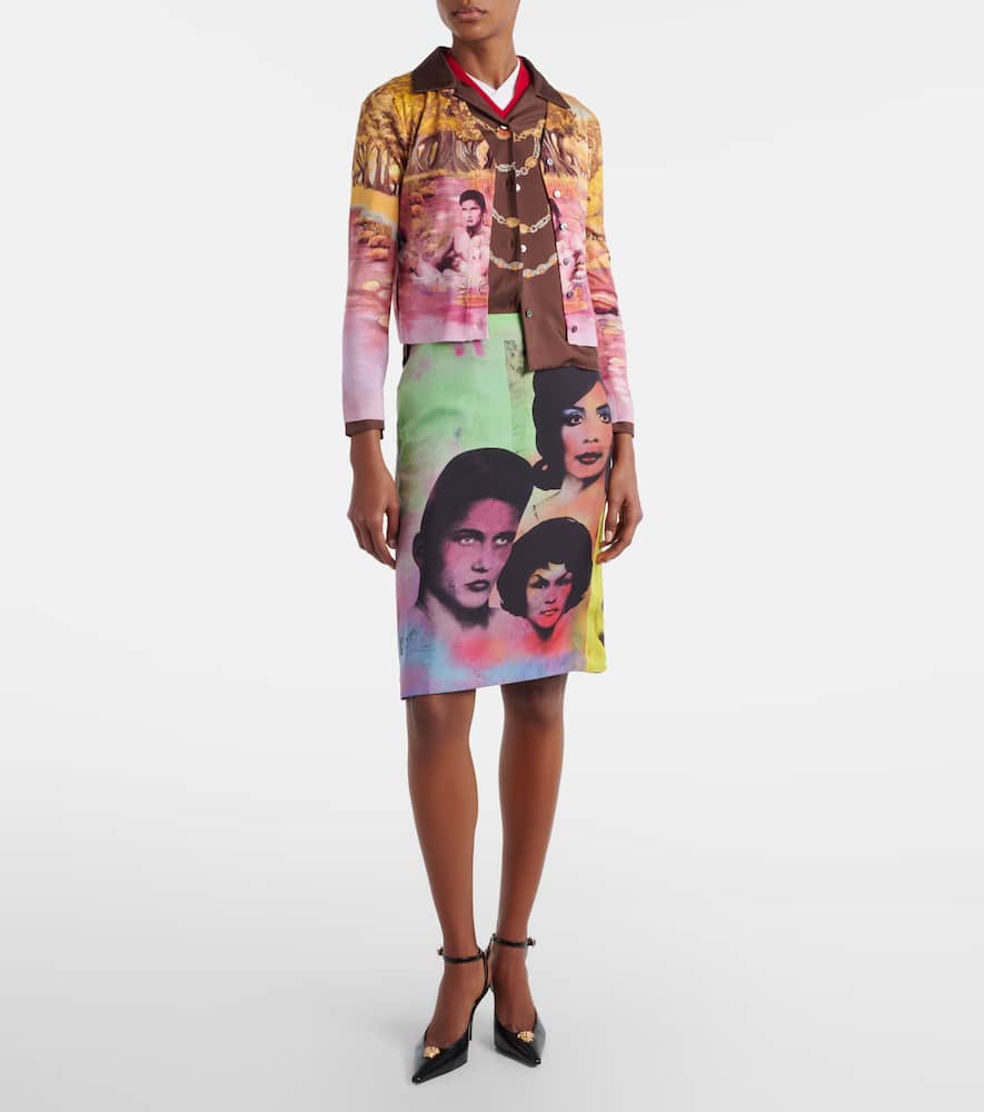 Printed cropped silk twill shirt