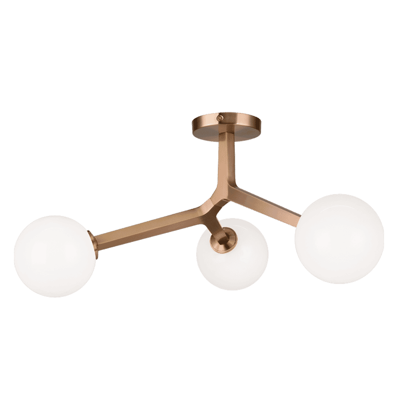 Aged Gold Brass Three Light Ceiling Mount from the Rami Collection