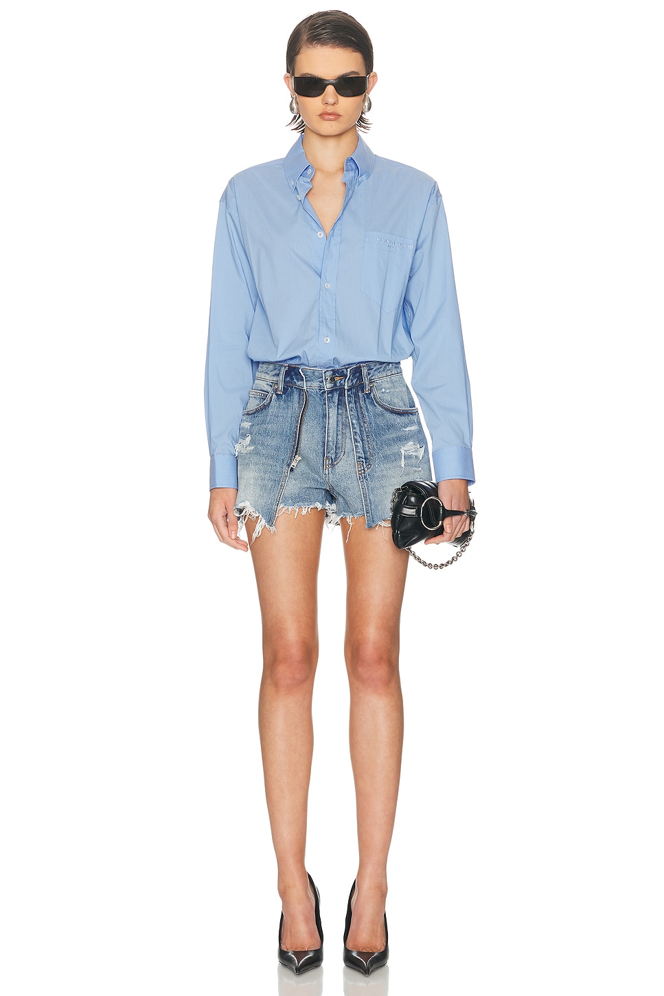 Alexander Wang Prestyled Button Down Skort Romper in Blue. - 2 also