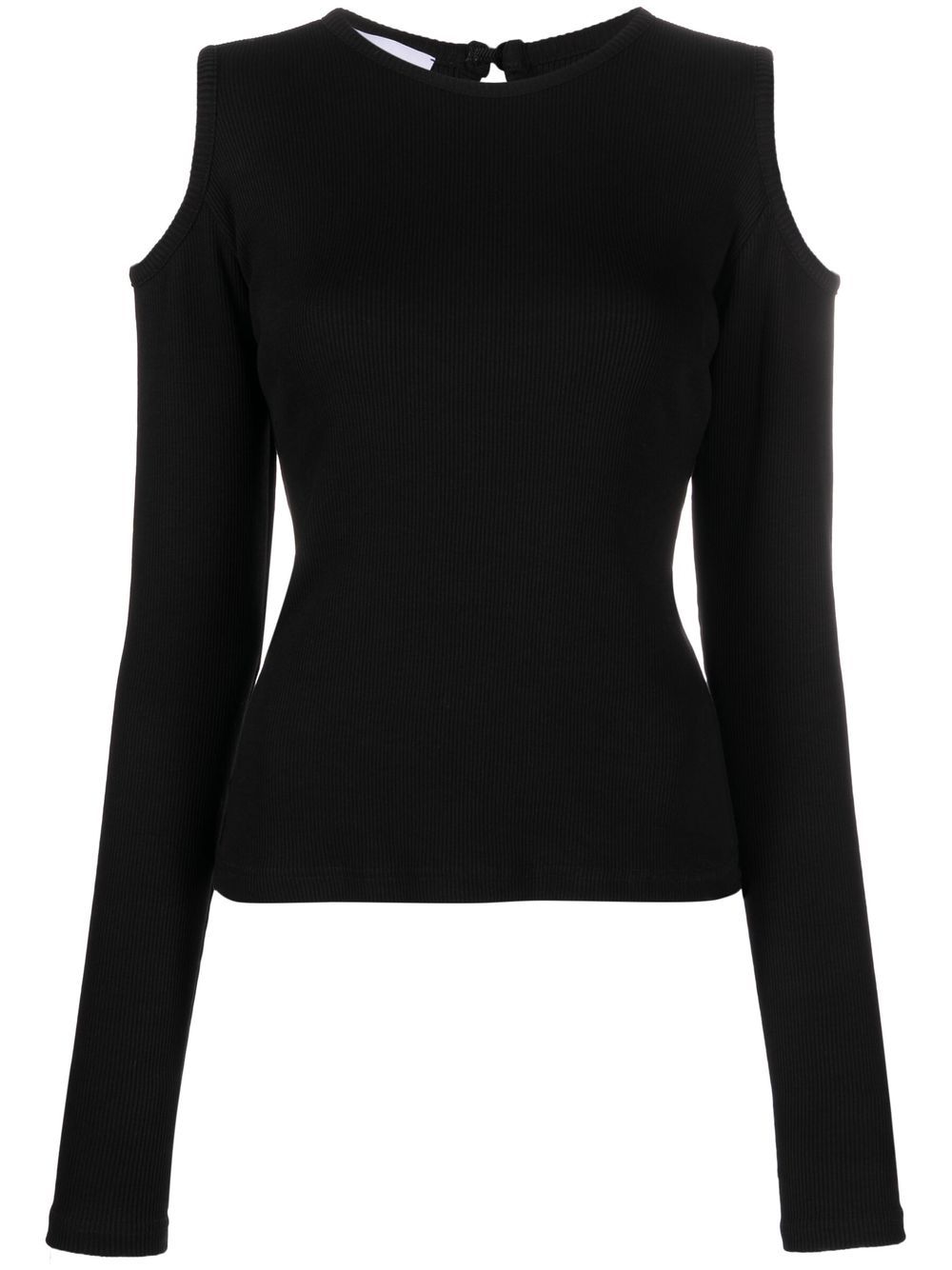 Fine-ribbed cold-shoulder top - Black