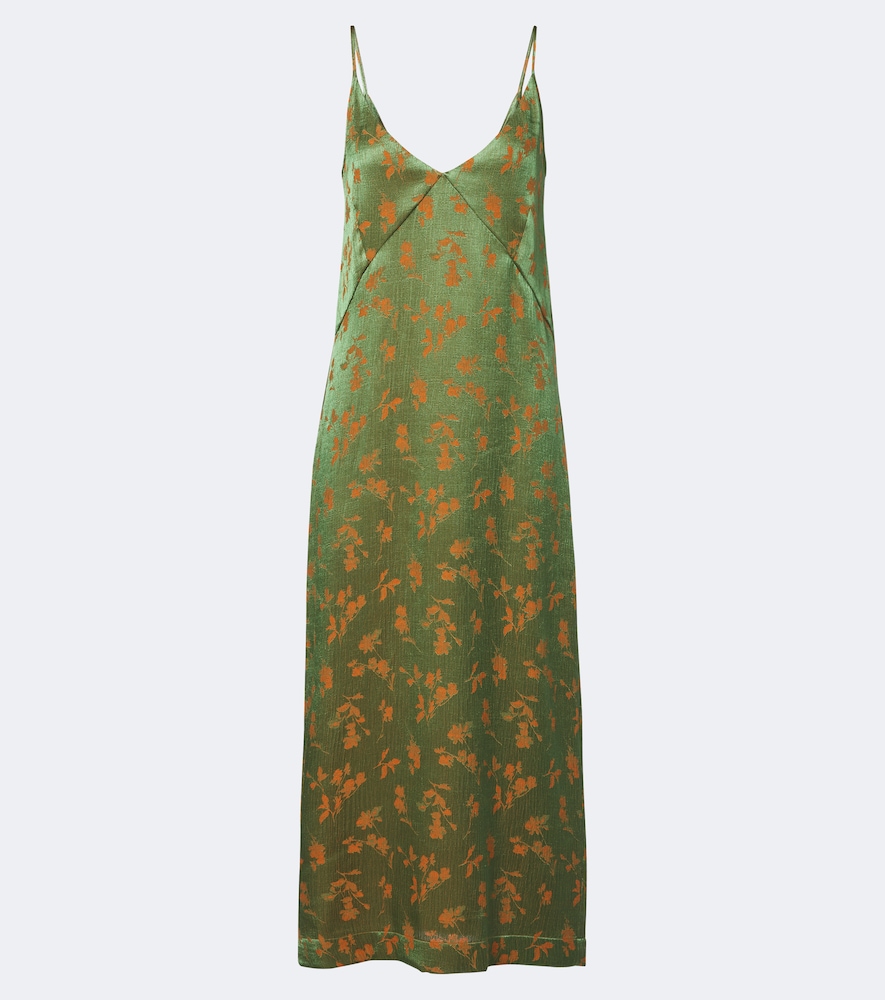 Floral jacquard satin slip dress