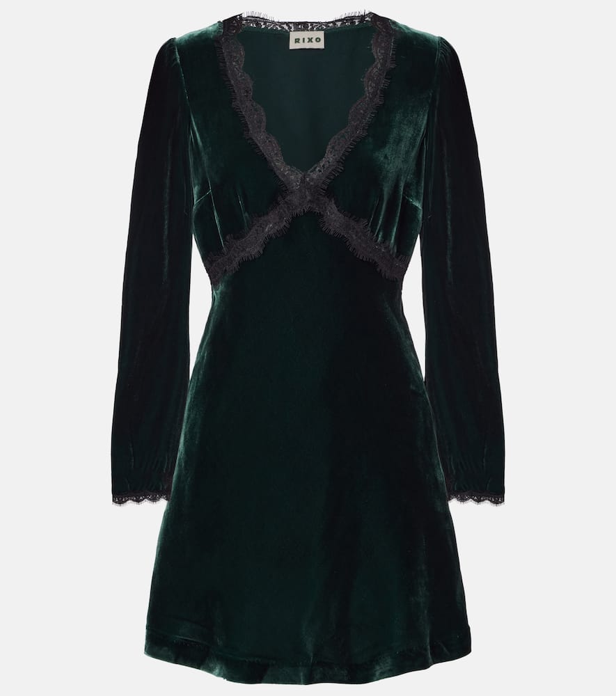 Macie lace-trimmed velvet minidress