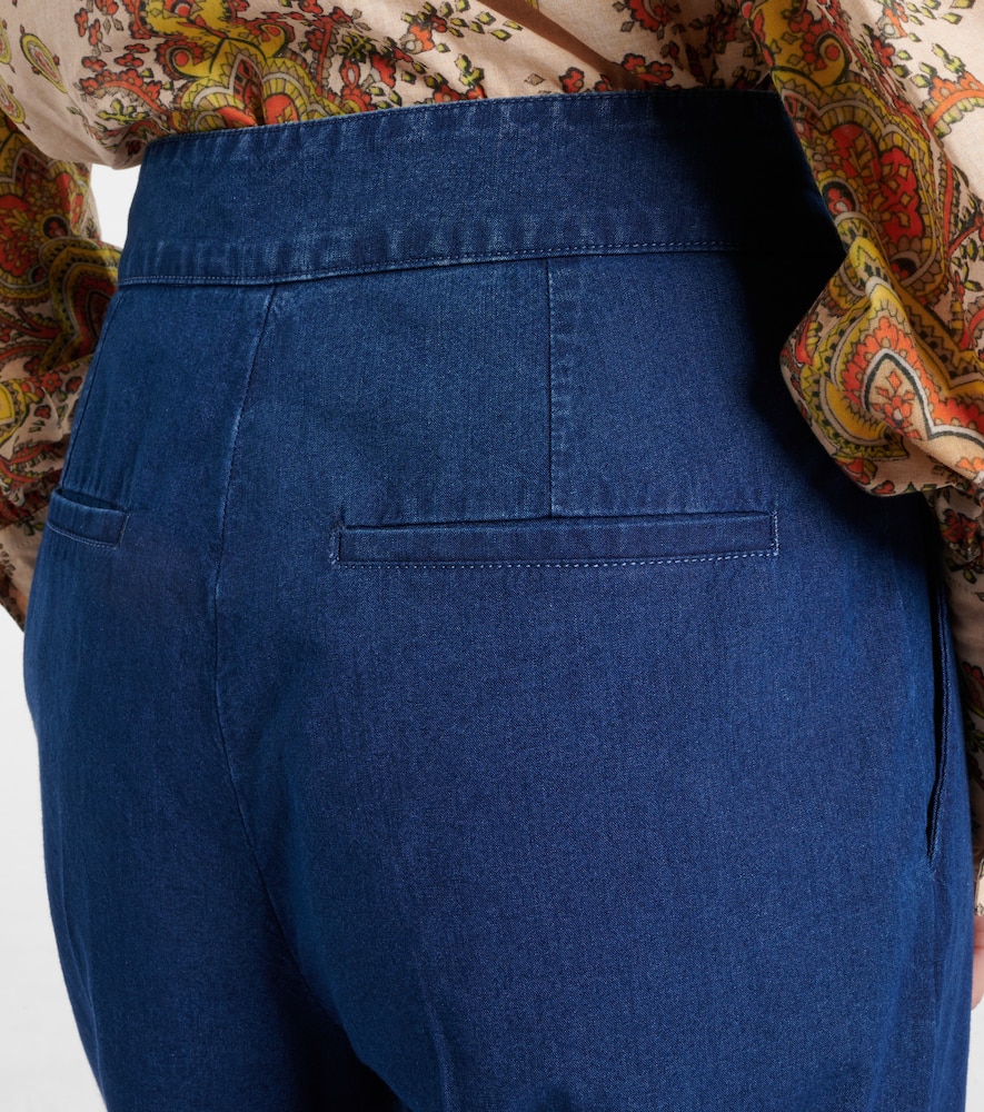 High-rise pleated wide-leg jeans