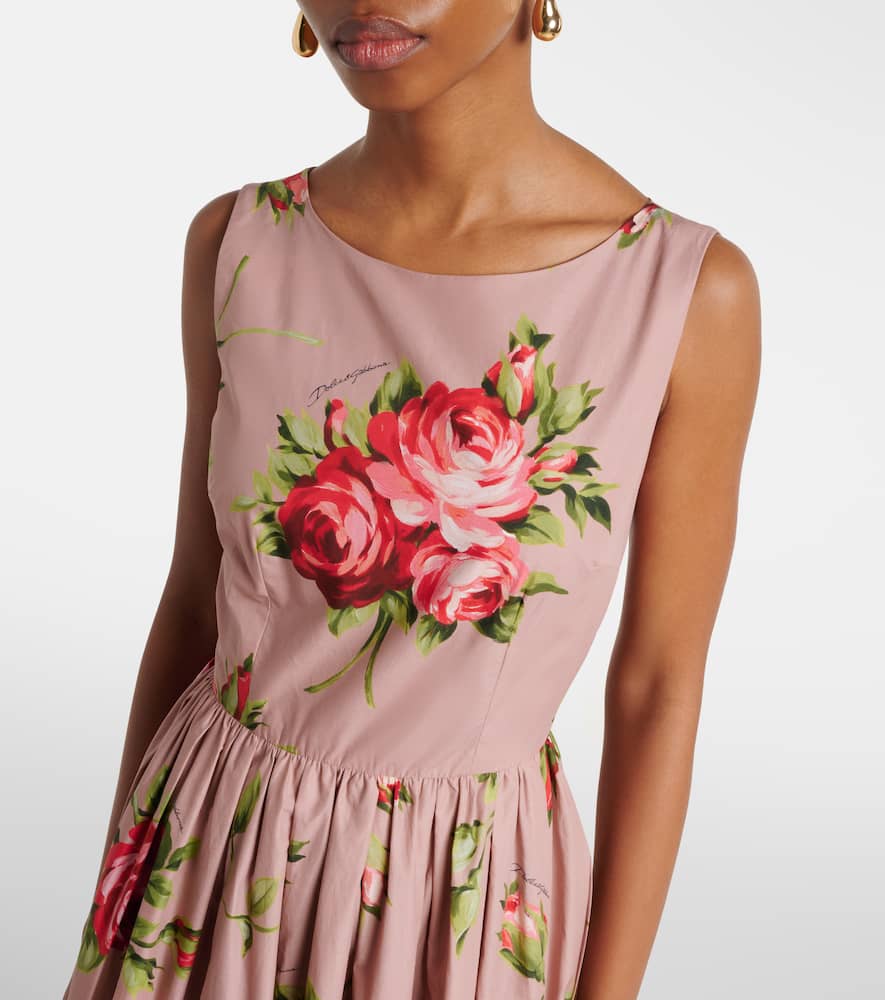 Floral belted cotton midi dress