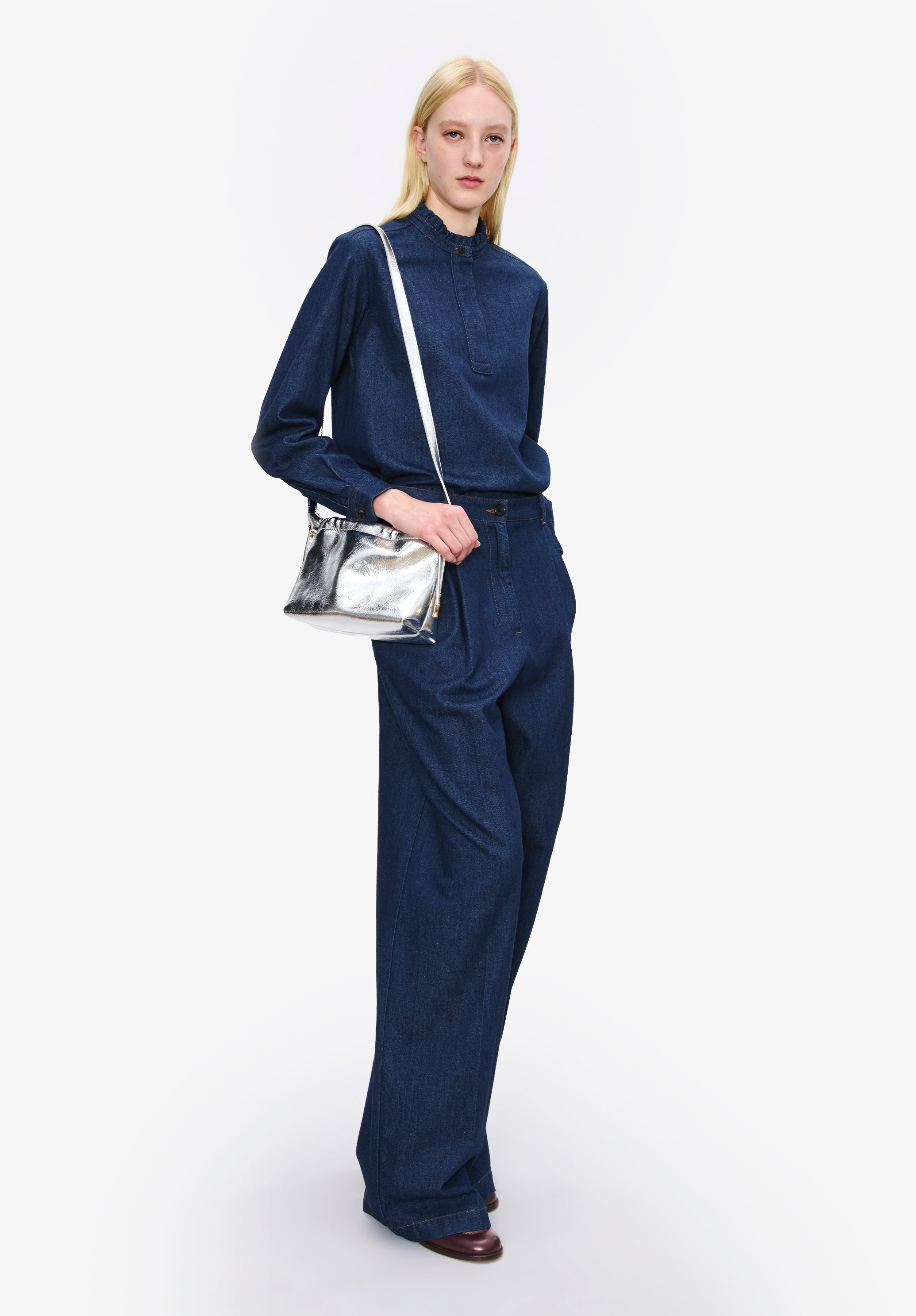 A. P.C. Women's Blouse with ruffled collar Size: 34 in Dark indigo