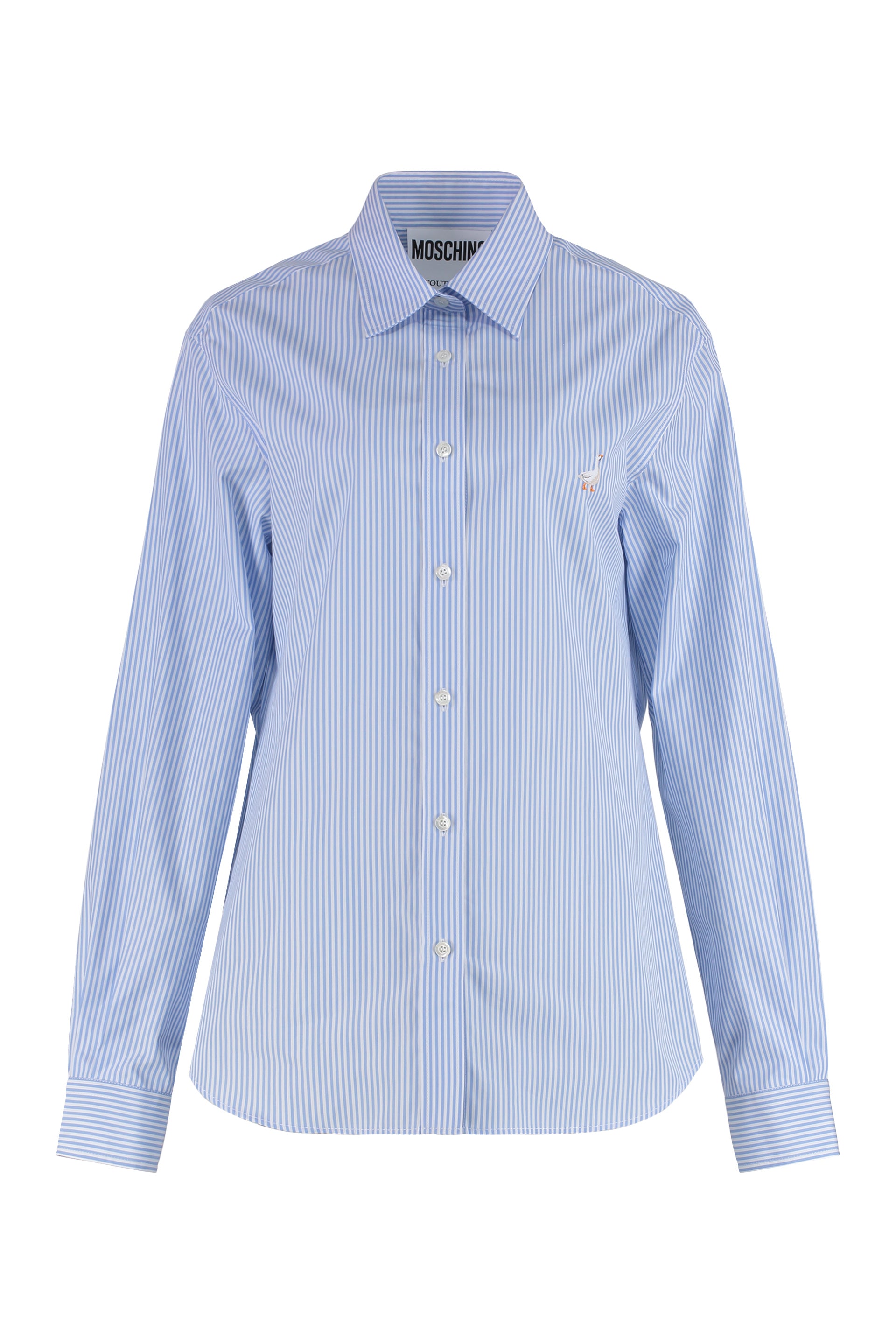 Striped Cotton Shirt with Rounded Hem