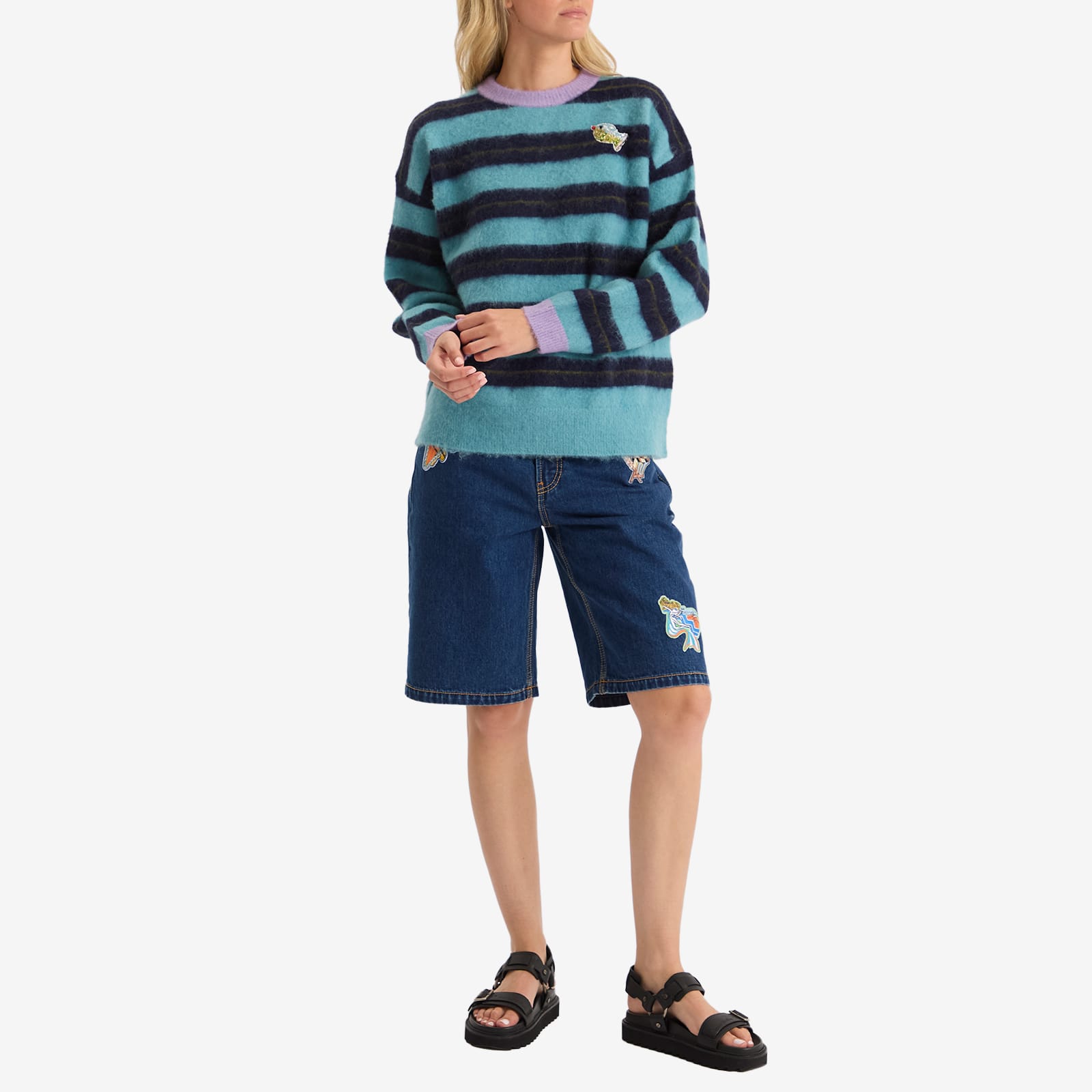 Women's Domenica Teal Stripe Sweater