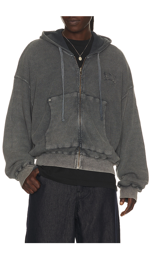 Barriers Worldwide Star Waffle Zip Up Hoodie in Grey. XL/1X also in S