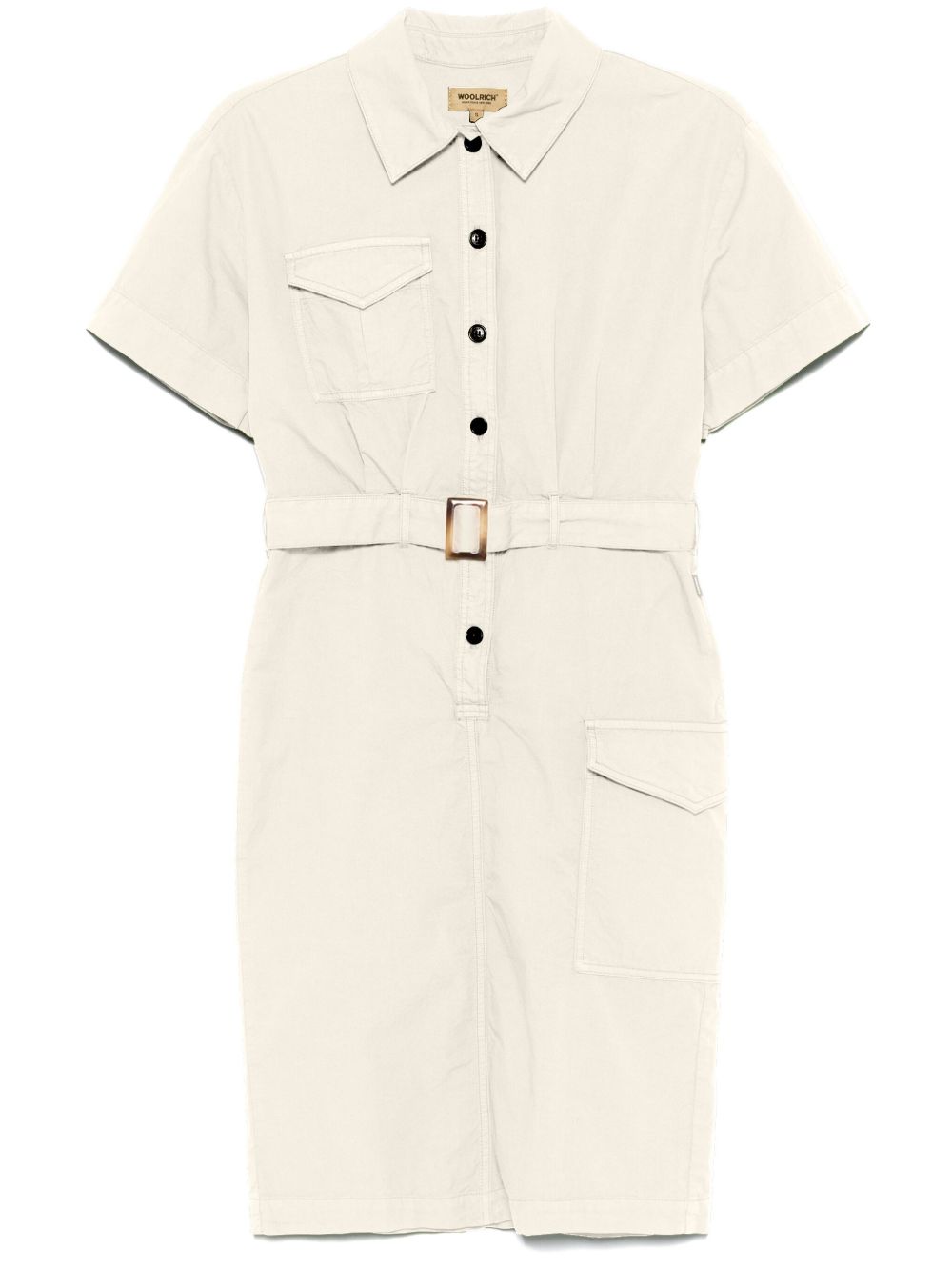 Belted Cotton Shirt Dress — Cream
