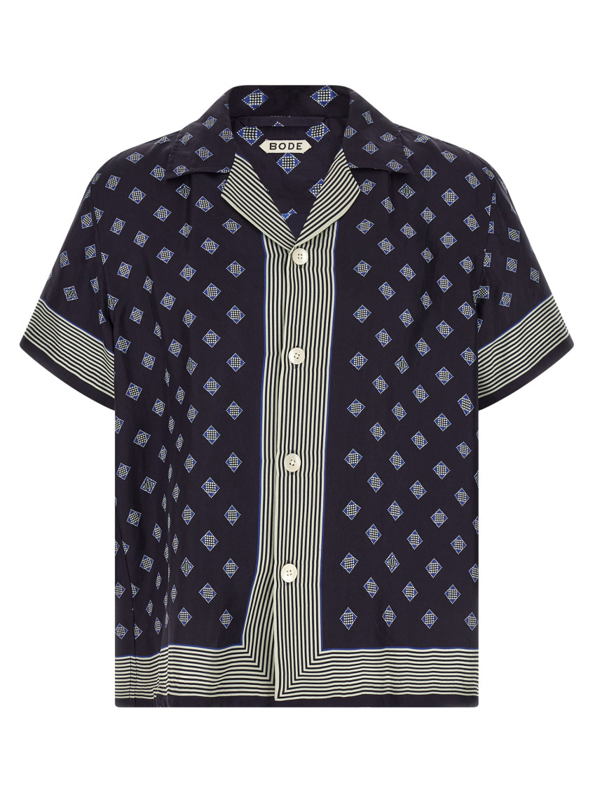 Foyer Diamond Shirt Blue Silk Shirt, Blouse - Men