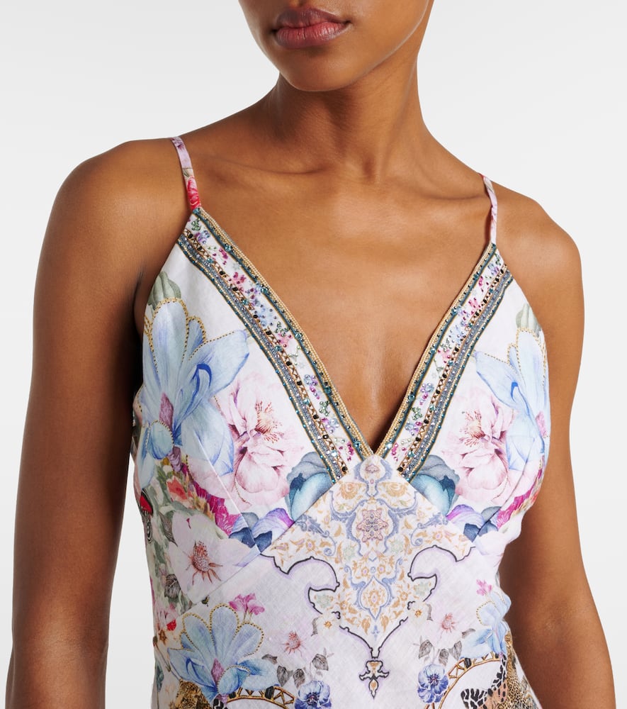Camilla Crystal-embellished linen slip dress