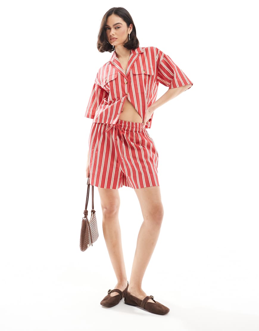 Wednesday's Girl striped boxer style shorts in red - part of a set