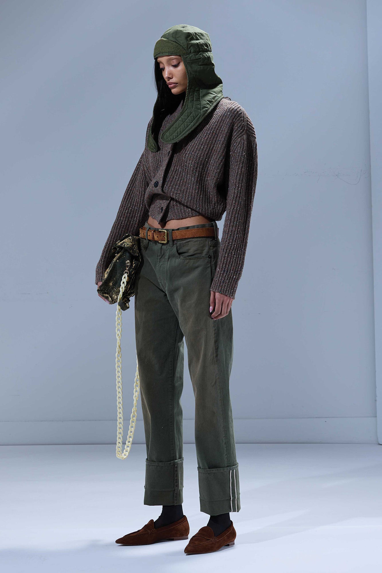 R13 Cuffed Boyfriend Jean - Vintage Olive Selvedge Green