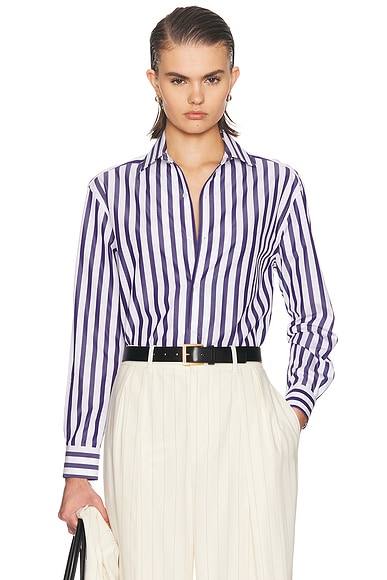 Ralph Lauren Collection Capri Button Up Top in Icon Navy & White - White,Navy. 0 also