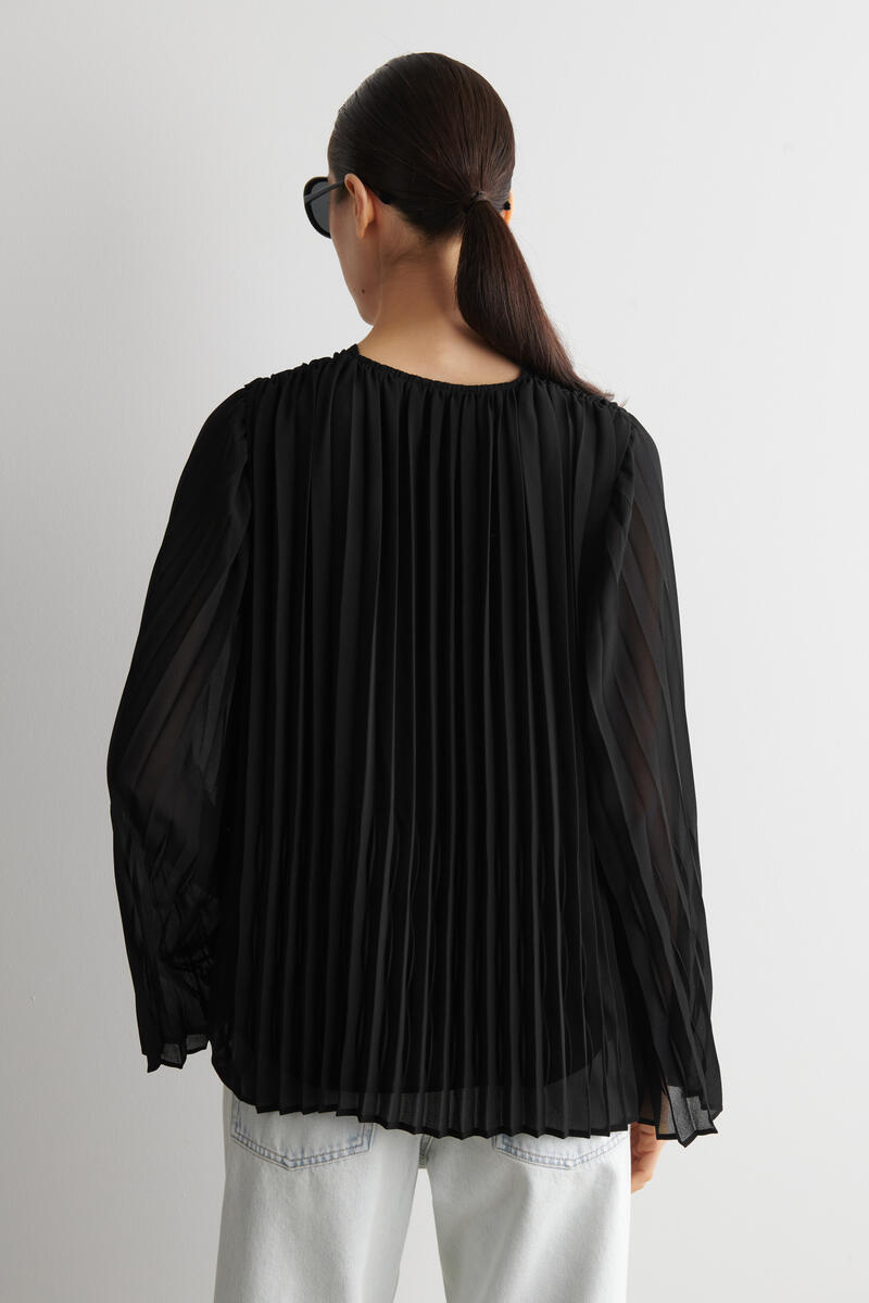 Tie-Front Pleated Georgette Blouse
