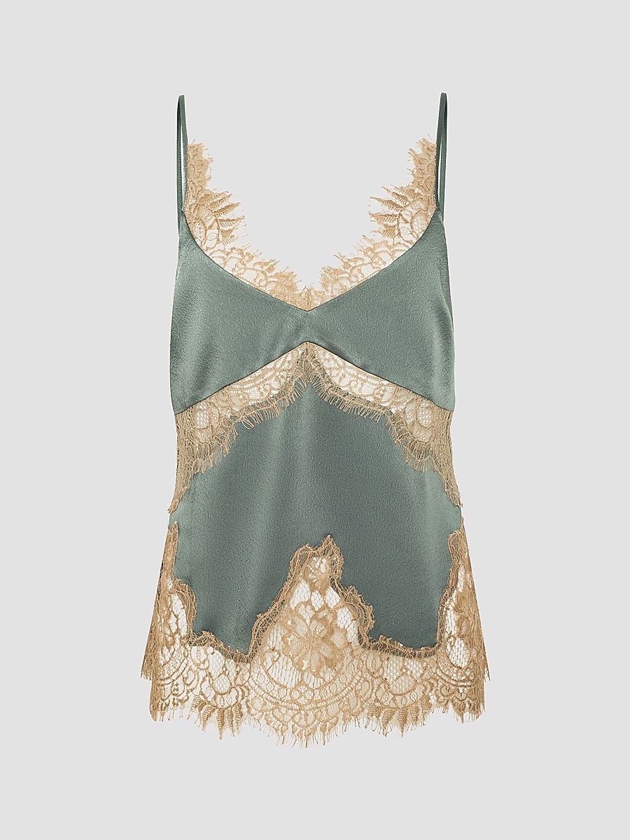 Women's Mitsu Lace-Trim Satin Cami - Smokey Olive Praline
