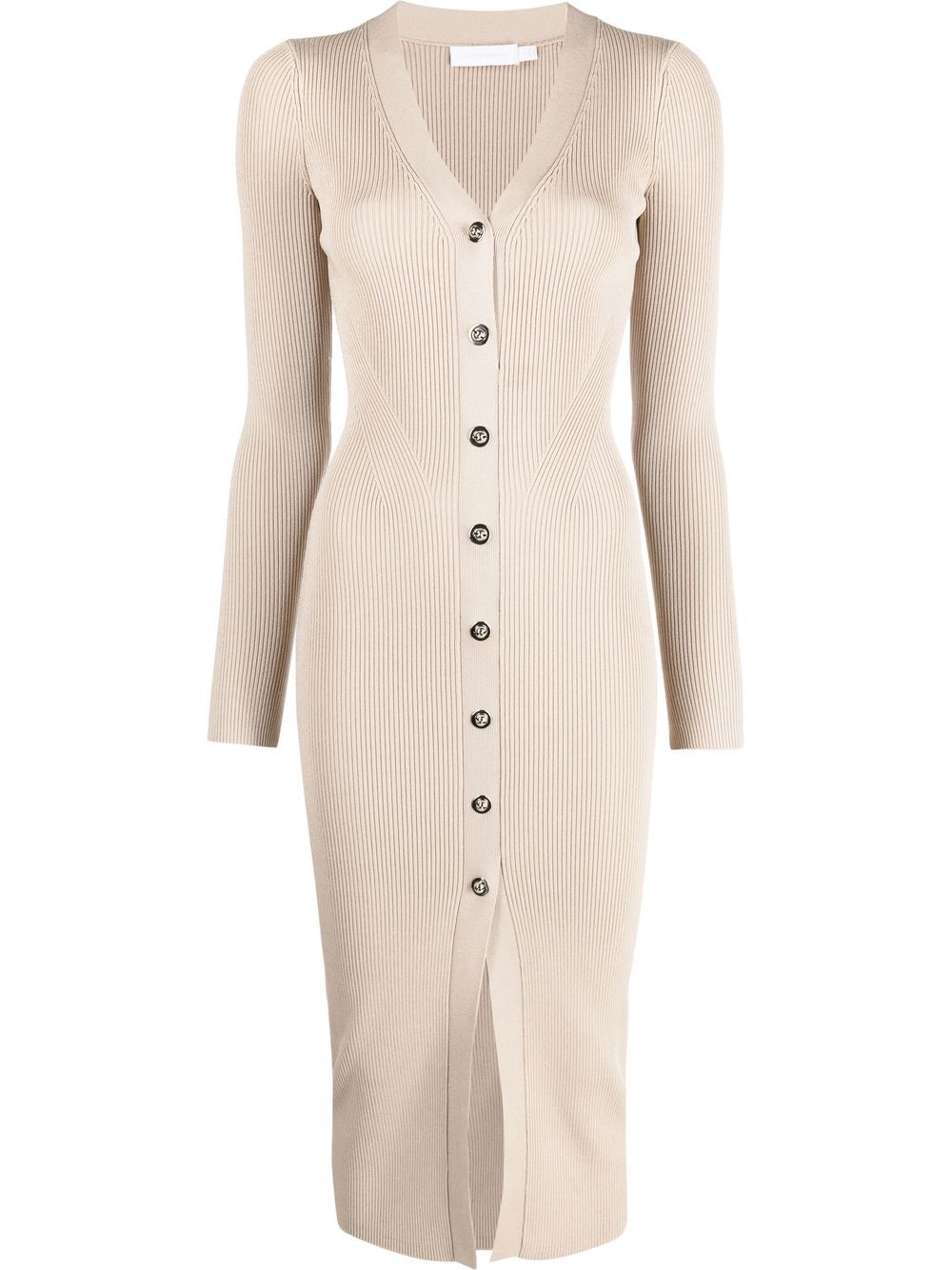 Ribbed-knit bodycon midi dress - Neutrals