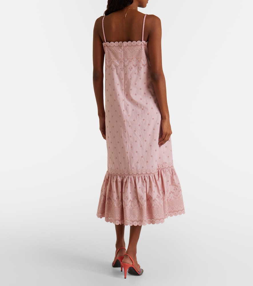 Broderie anglaise silk-trimmed cotton midi dress