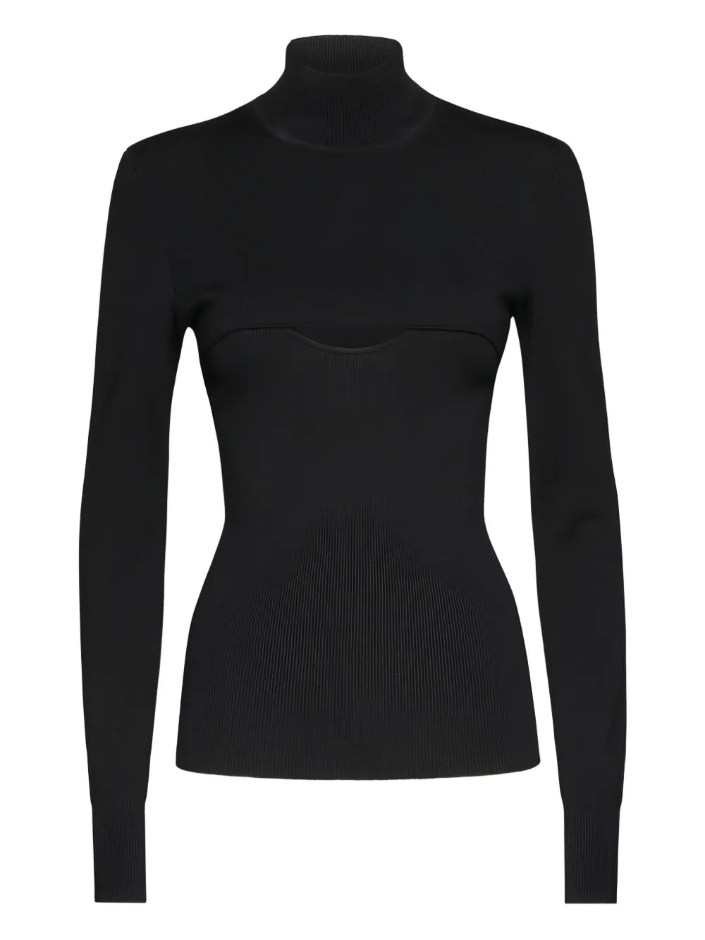 Ribbed Turtleneck Cutout Sweater — Black
