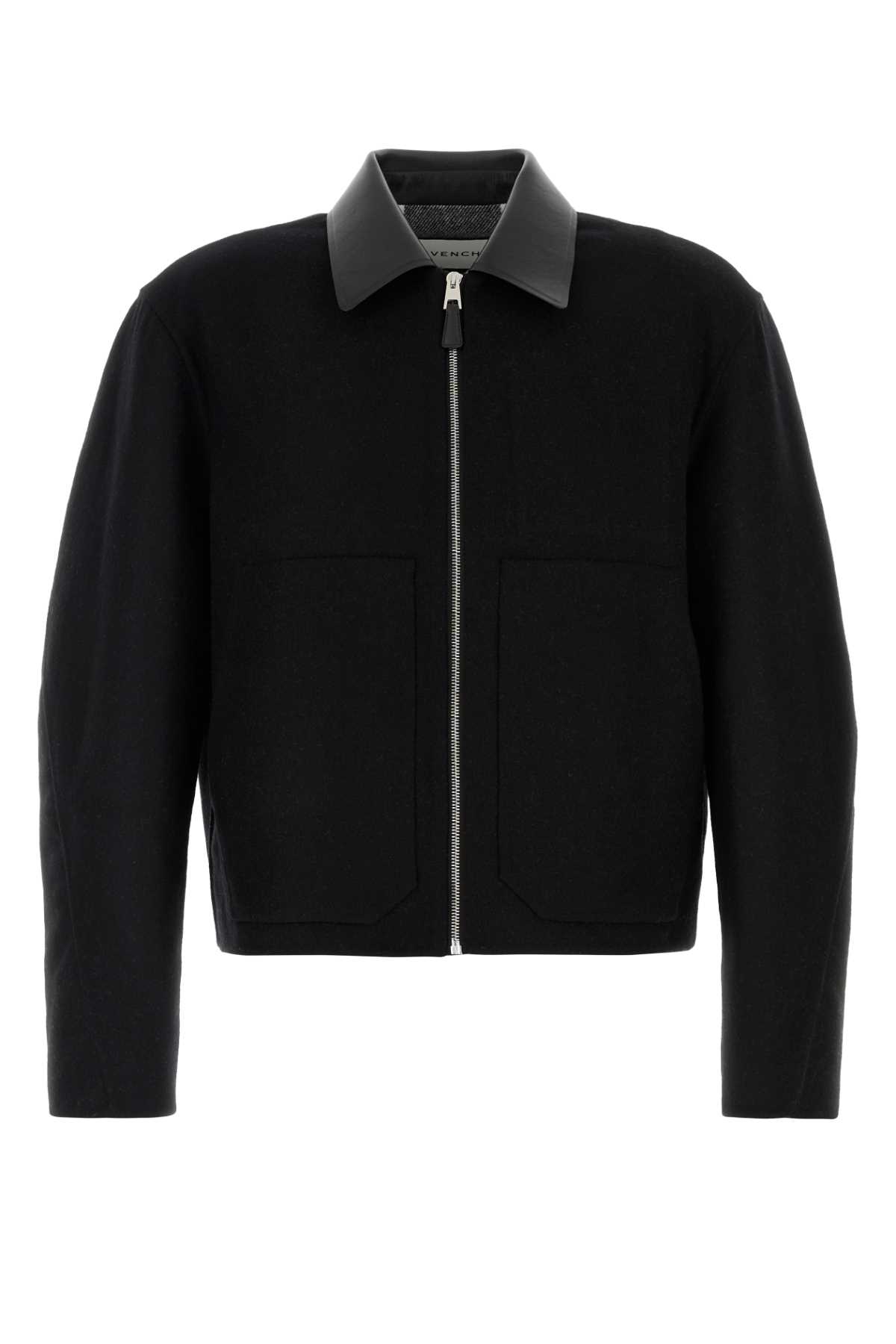 Givenchy - wool jacket long sleeves leather collar pocket