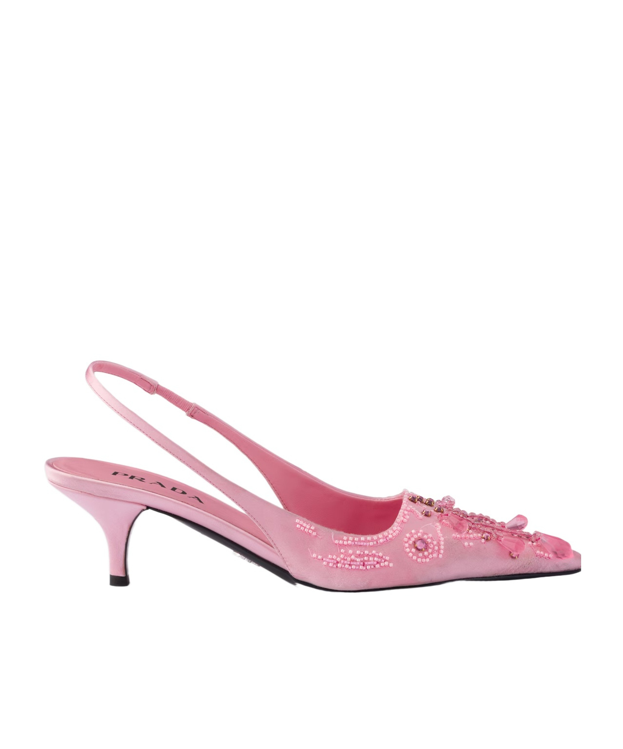 Embroidered satin slingback pumps