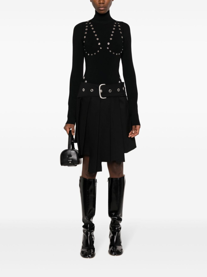Eyelet-embellished knitted top - BLACK NO COLOR