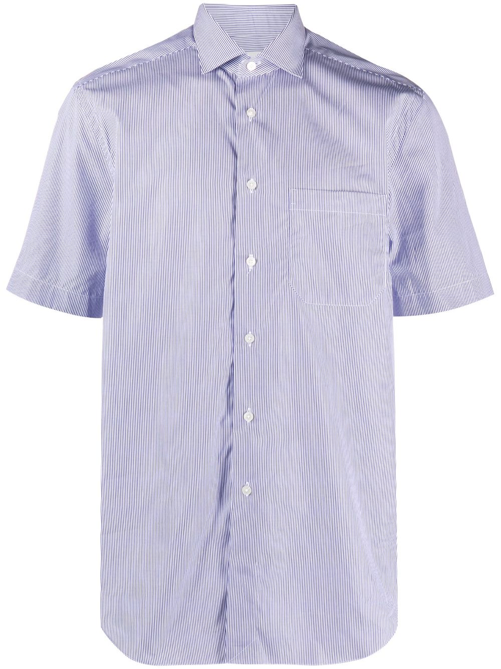 Striped short-sleeve cotton shirt - Blue