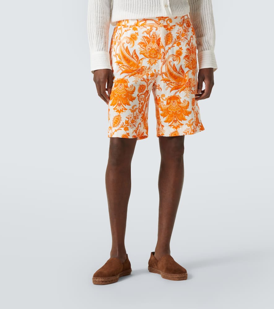 Printed linen Bermuda shorts