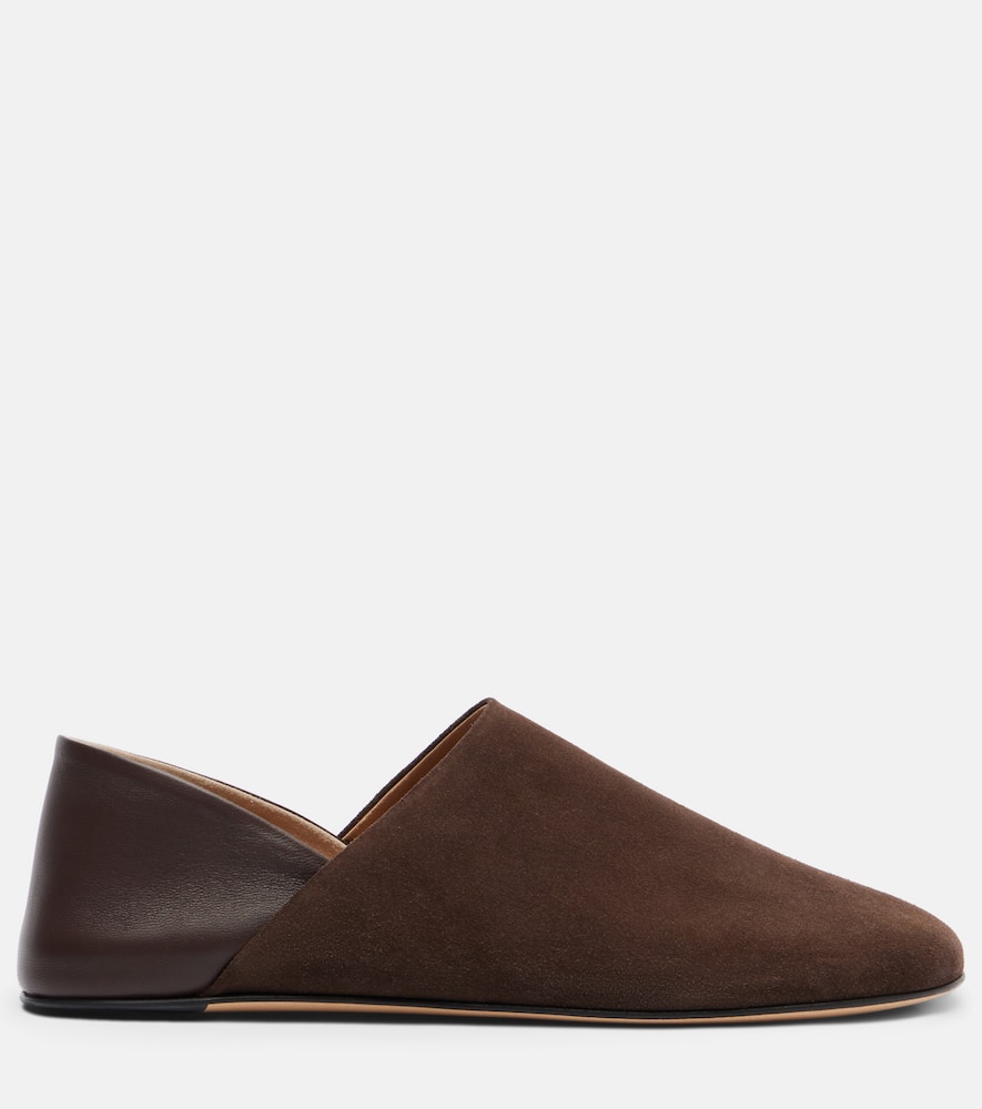 Leather-trimmed suede slip-on shoes
