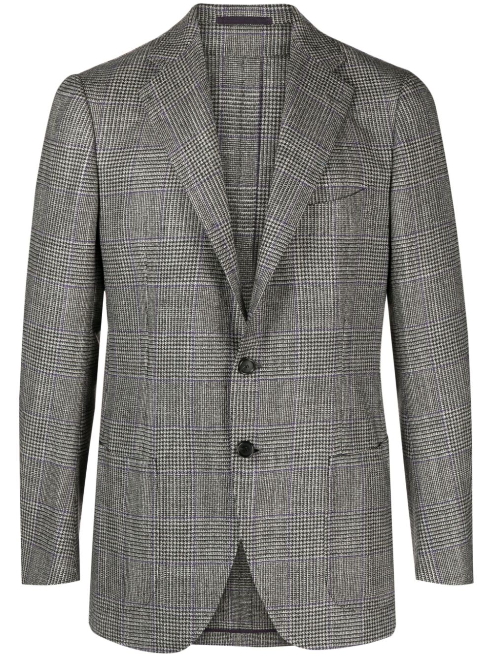 Houndstooth single-breasted wool blend blazer - Black