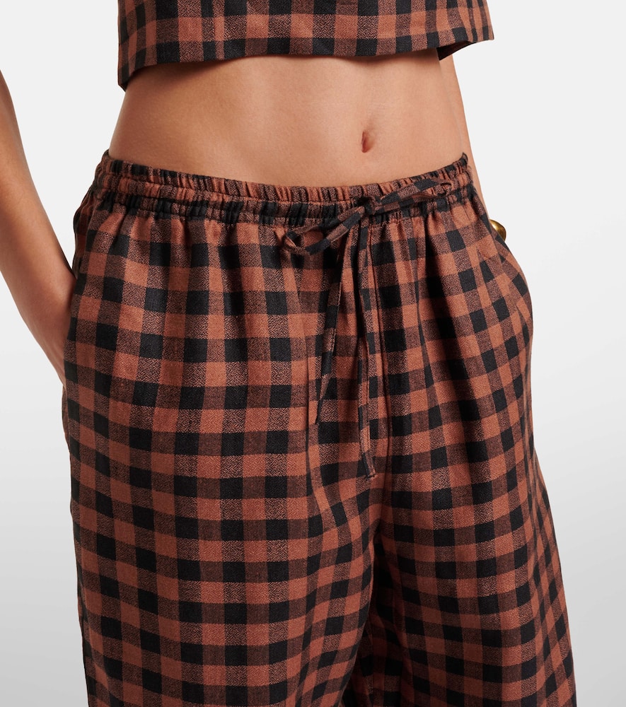 Checked linen wide-leg pants