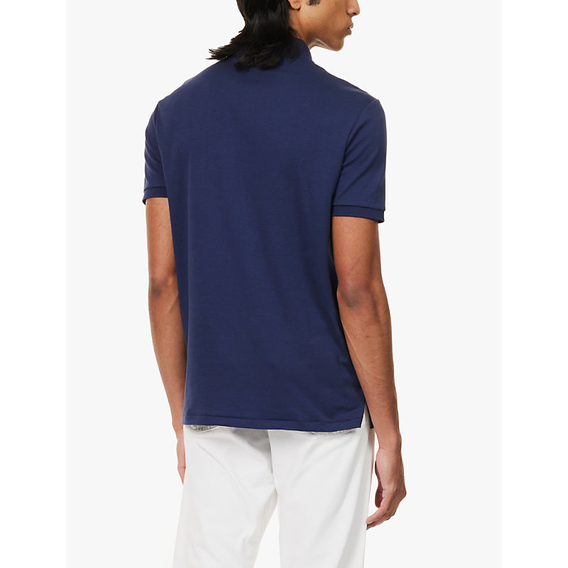 Mens Refined Navy Logo-embroidered Short-sleeve Cotton-jersey Polo Shirt 