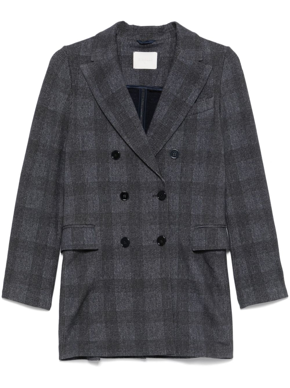 Double-Breasted Check Blazer — Charcoal