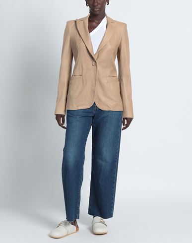 Woman Blazer Beige Size L Leather