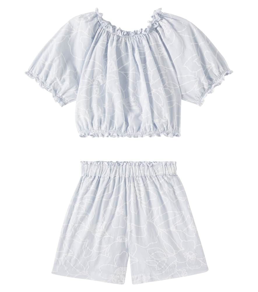 Il Gufo Printed cotton top and shorts set