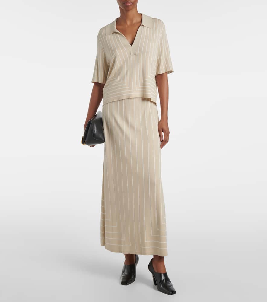 Striped cotton and silk maxi skirt
