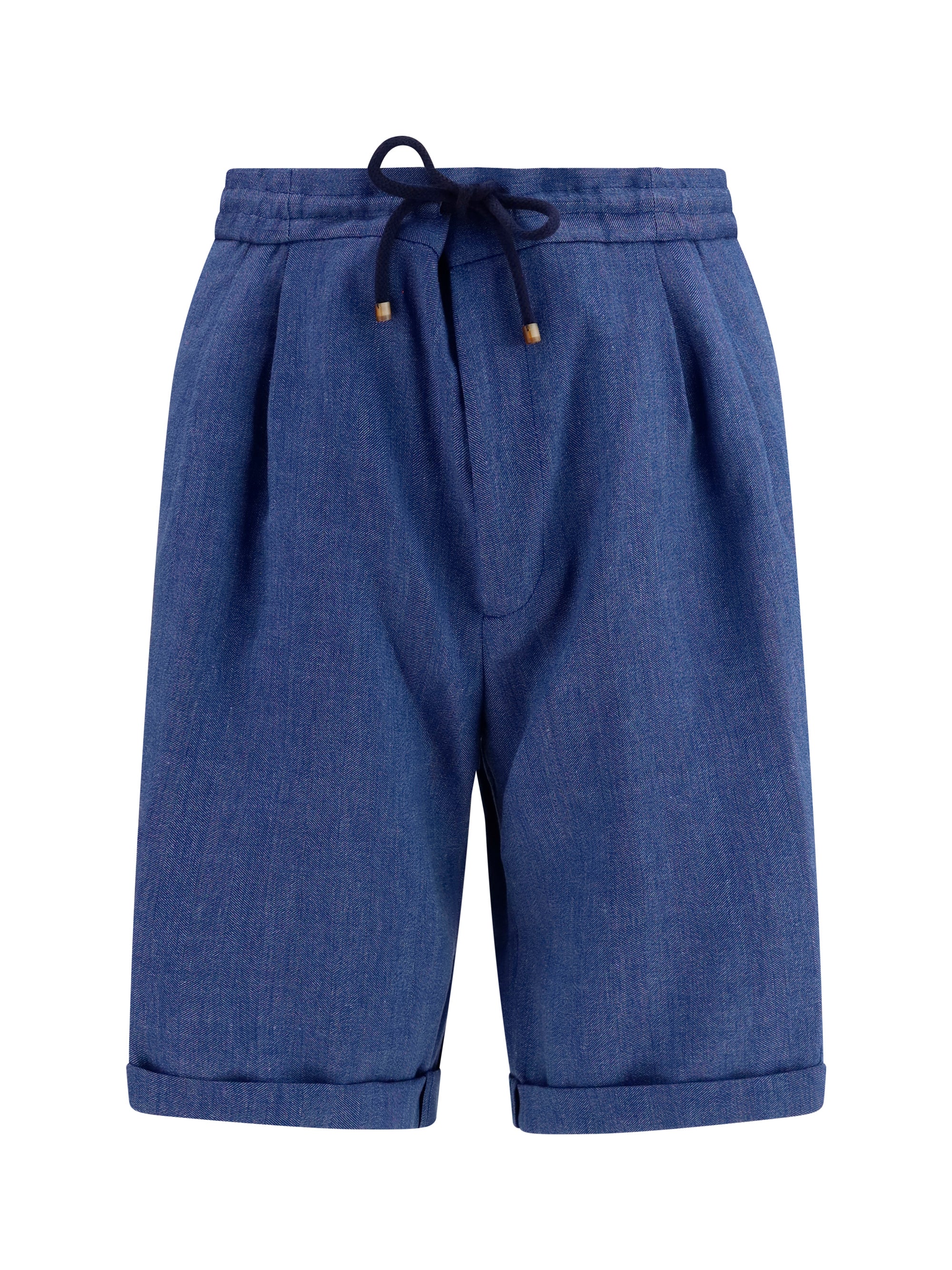 Linen and Merino Wool Chevron Bermuda Shorts — Blue