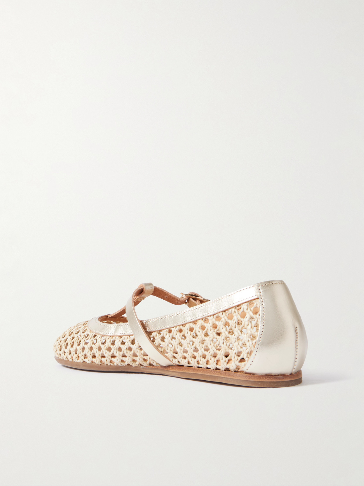 Aerati Metallic Leather-trimmed Woven Raffia Ballet Flats - Cream