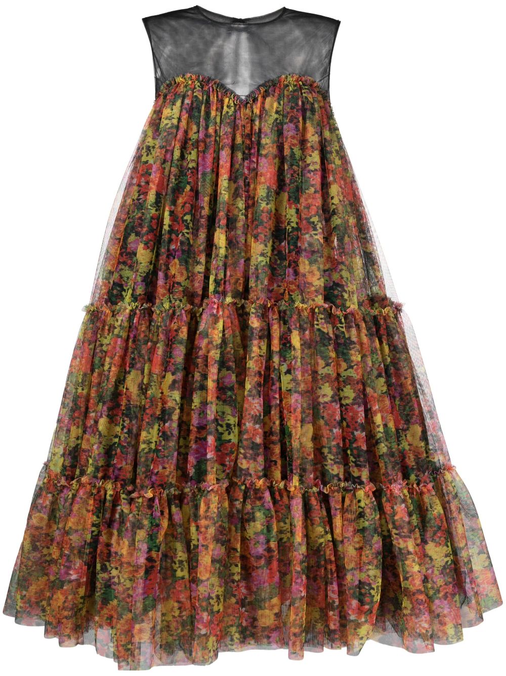 Floral-print tiered dress - Black