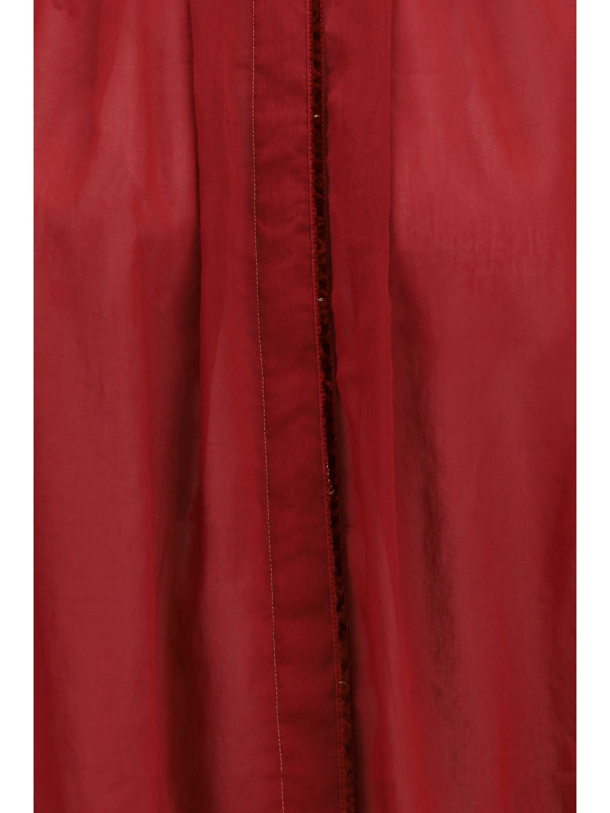 Pleated High-Neck Cotton Shirt — Red