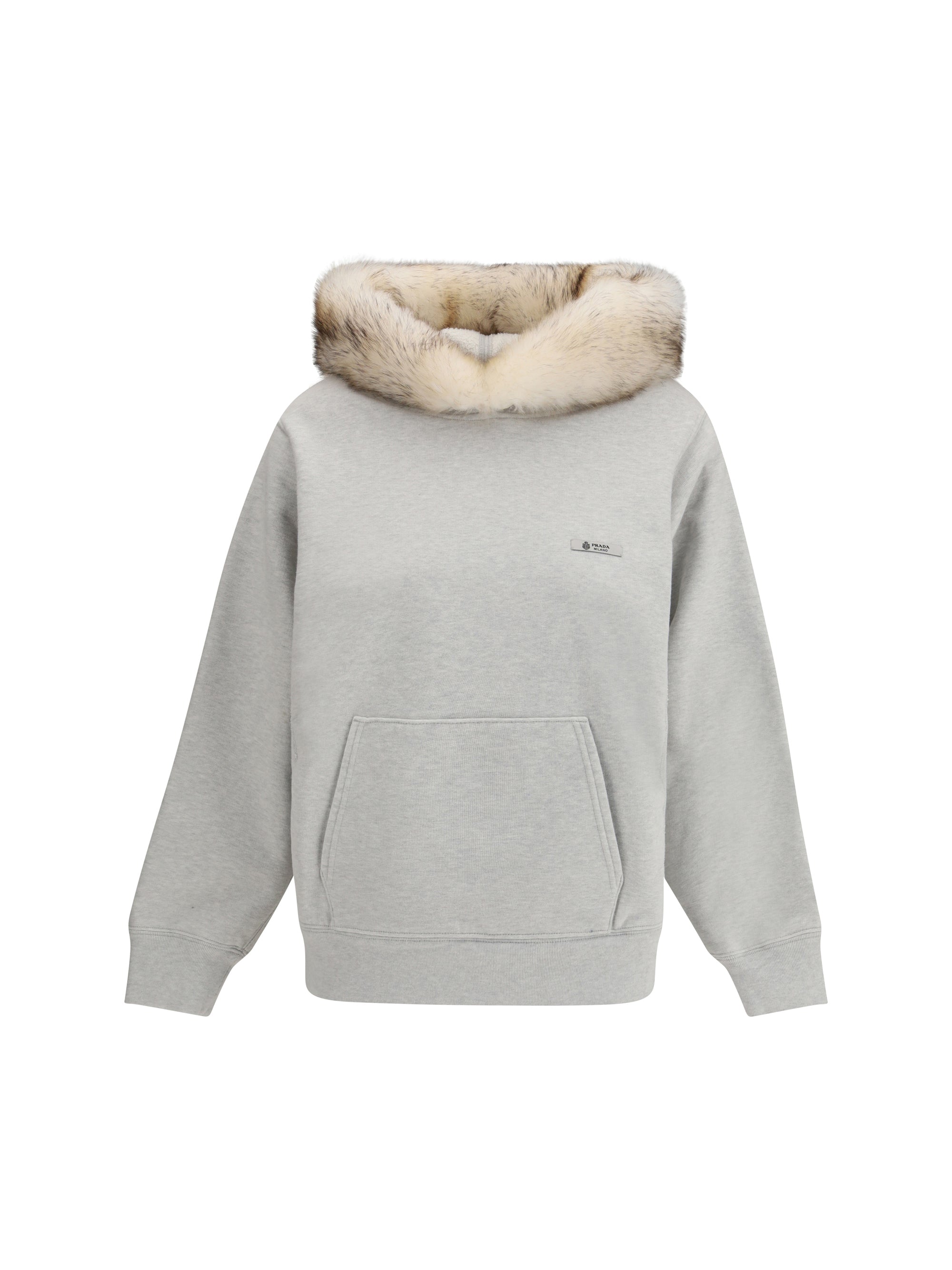 Shearling-Lined Hood Hoodie — Gray