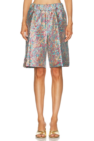 Dries Van Noten Pomy Short in Turquoise - Teal,Metallic Gold. L also in