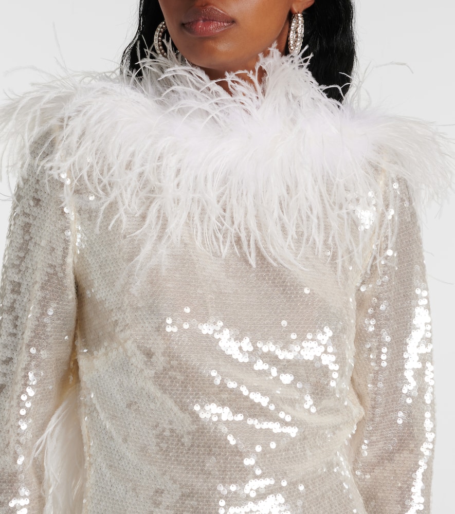 The New Arrivals Ilkyaz Ozel Feather-trimmed sequined minidress
