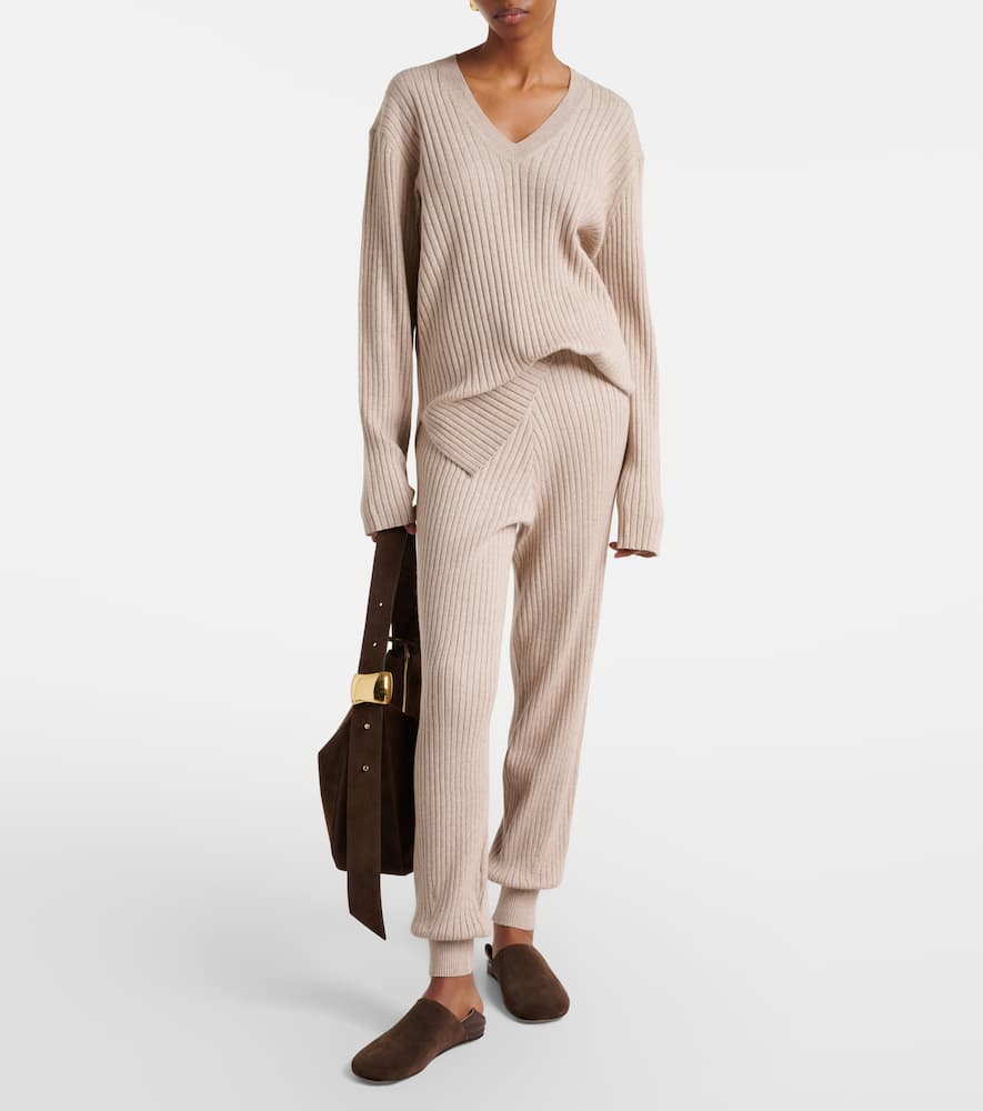 Ribbed-knit cotton and cashmere sweatpants