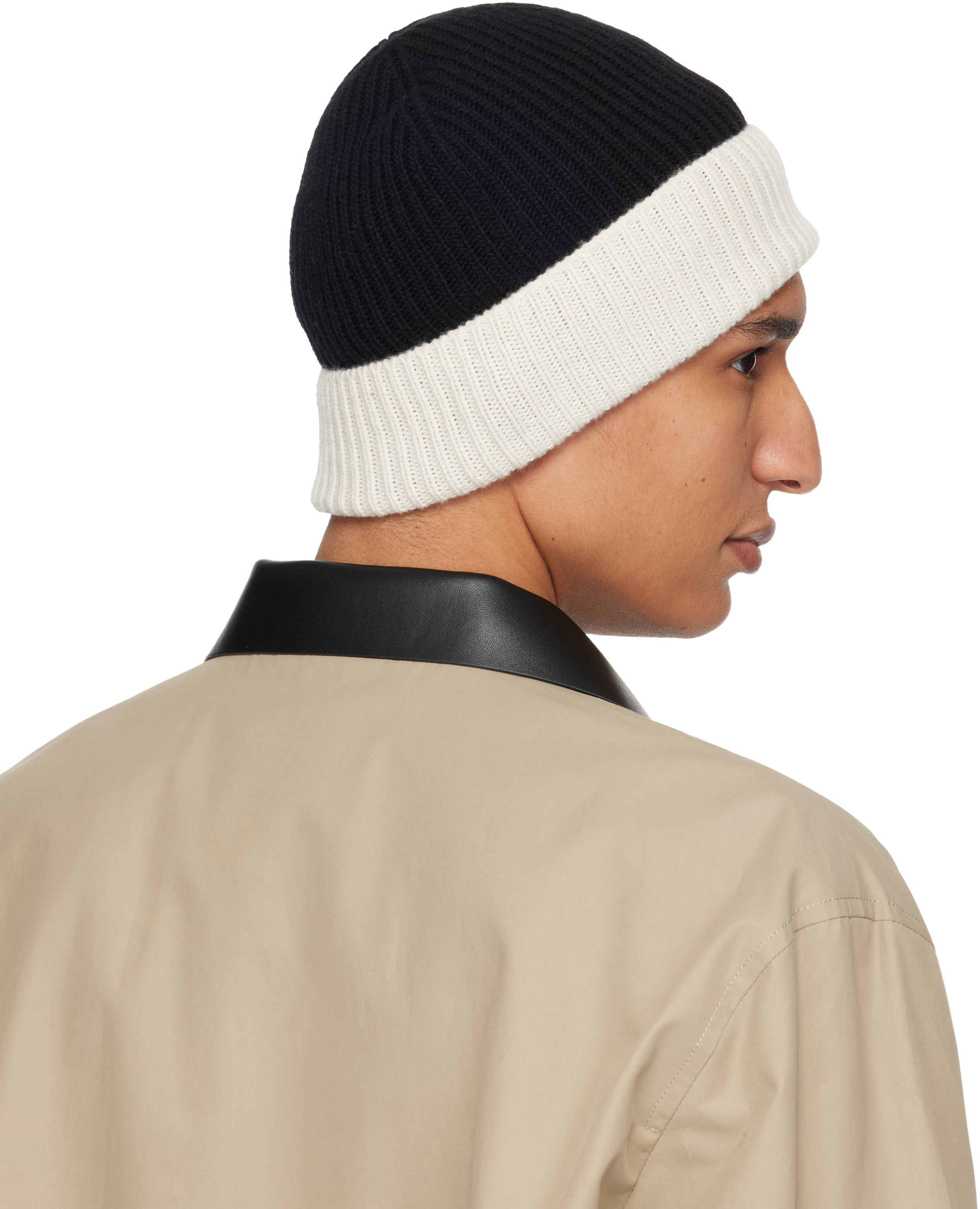 Black & Off-White Wool Beanie